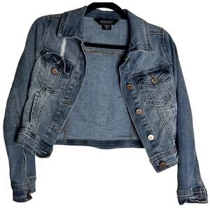 JouJou Cropped Denim Jacket Women Medium 10 12 Long Sleeve Retro VTG Classic